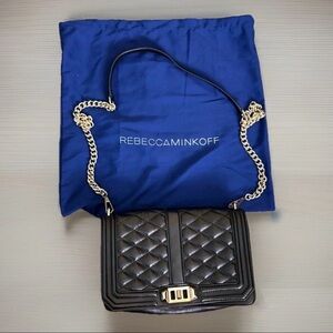 Rebecca Minkoff Black Quilted Crossbody Bag Purse Gold Hardware Chain Strap